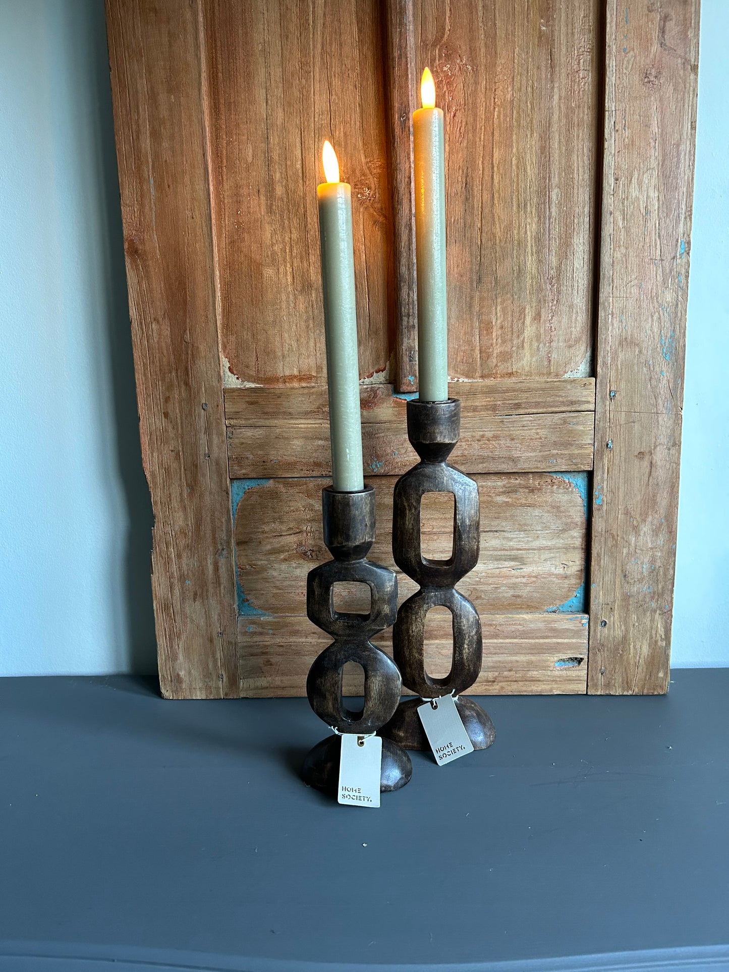 Houten kandelaar bruin L