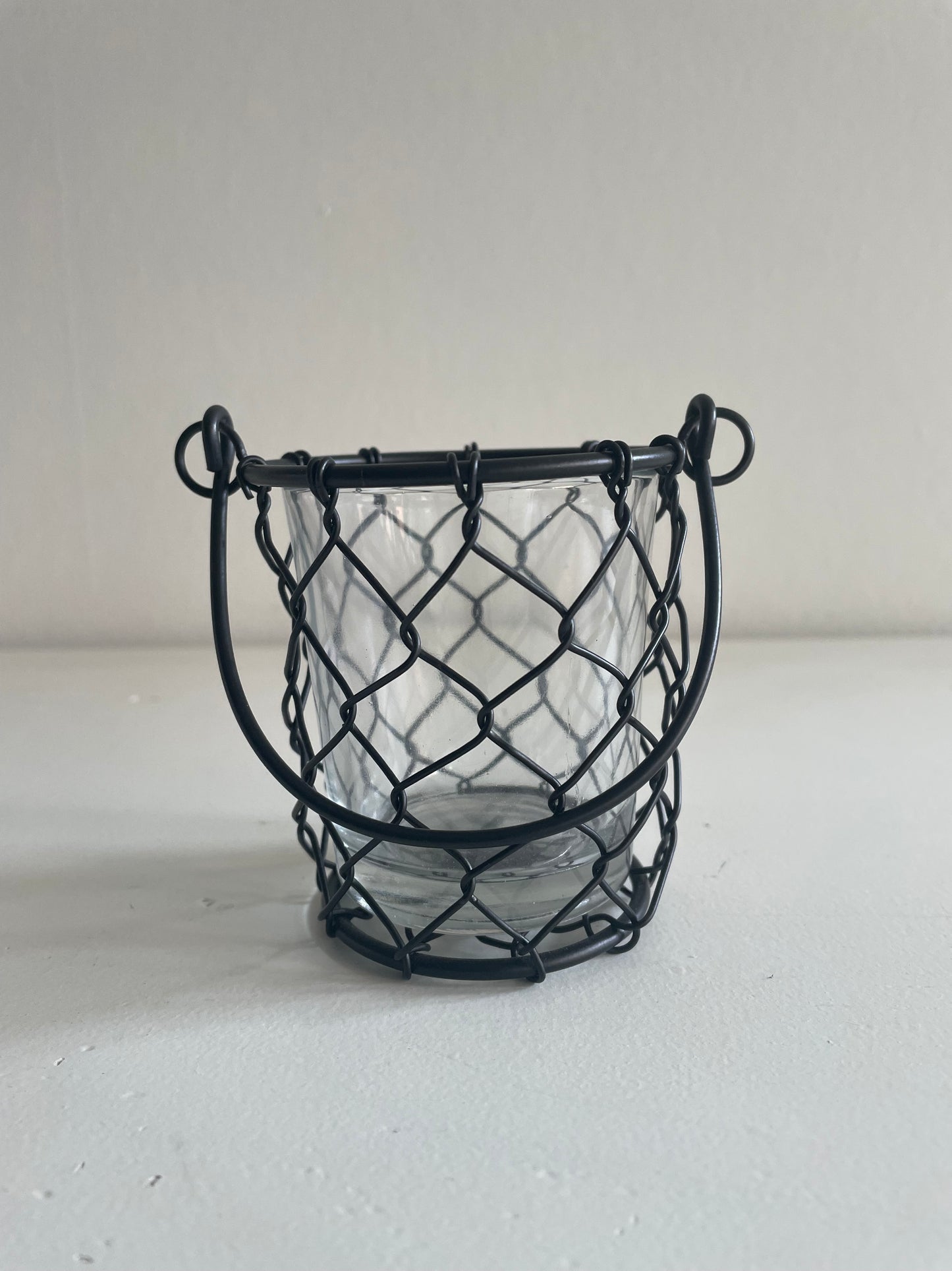 Waxinelichtje zwart metaal met glas