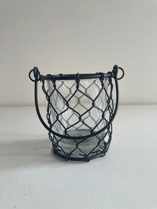 Waxinelichtje zwart metaal met glas