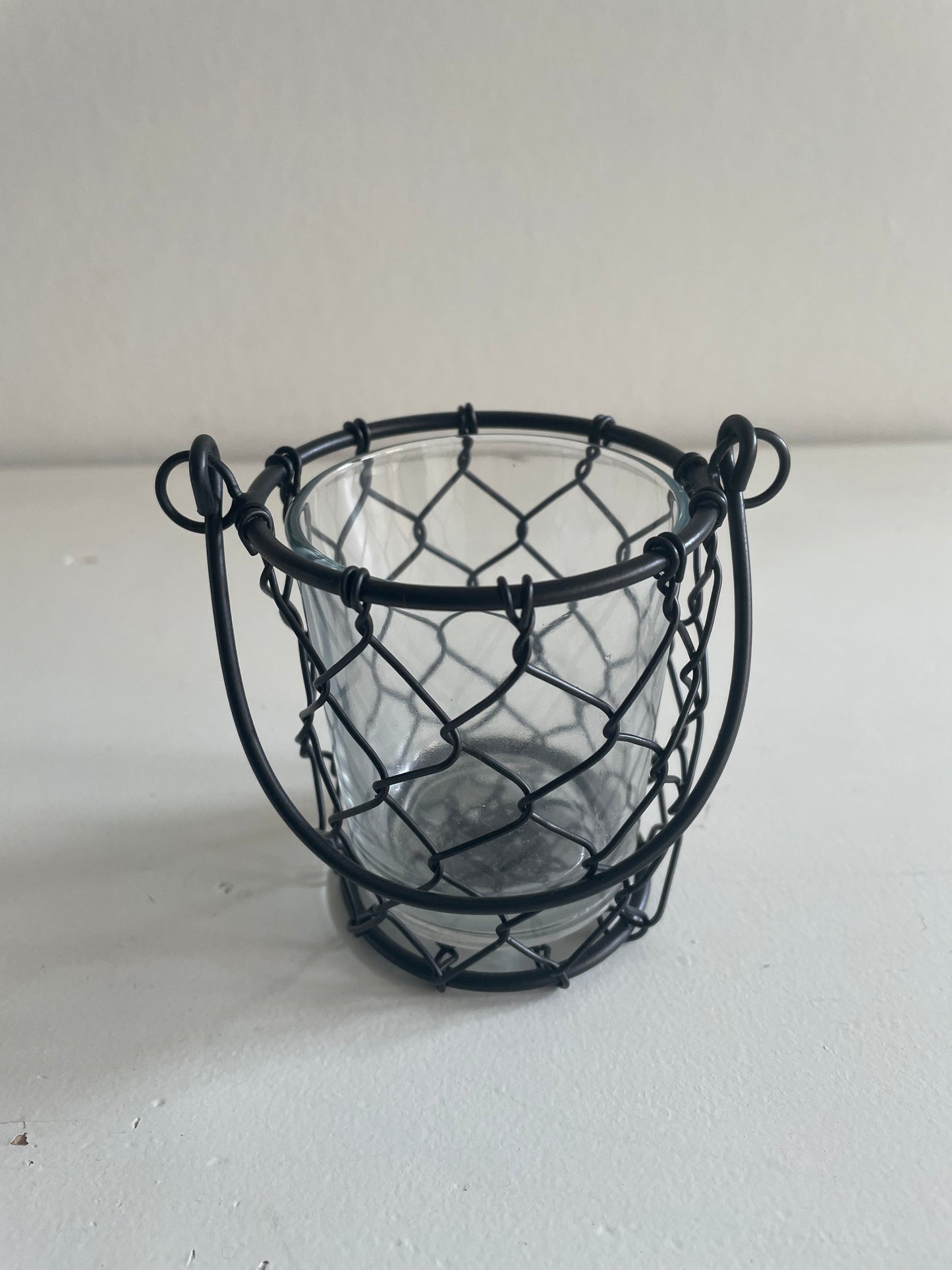 Waxinelichtje zwart metaal met glas