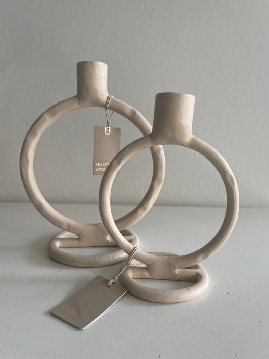 Home Society Crème metalen kandelaar - Klein rond